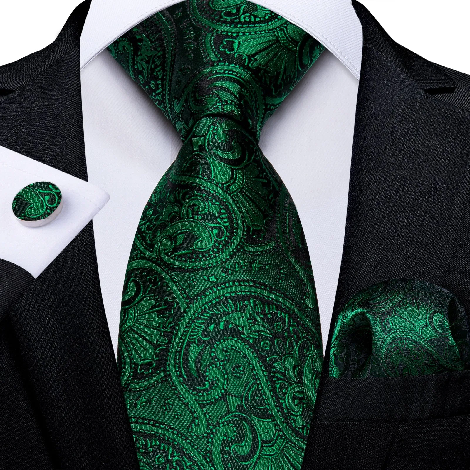 Gift Men Tie Teal Green Paisley Novelty Design Silk Wedding Tie for Men Handky cufflink Tie Set DiBanGu Party Business Fashion