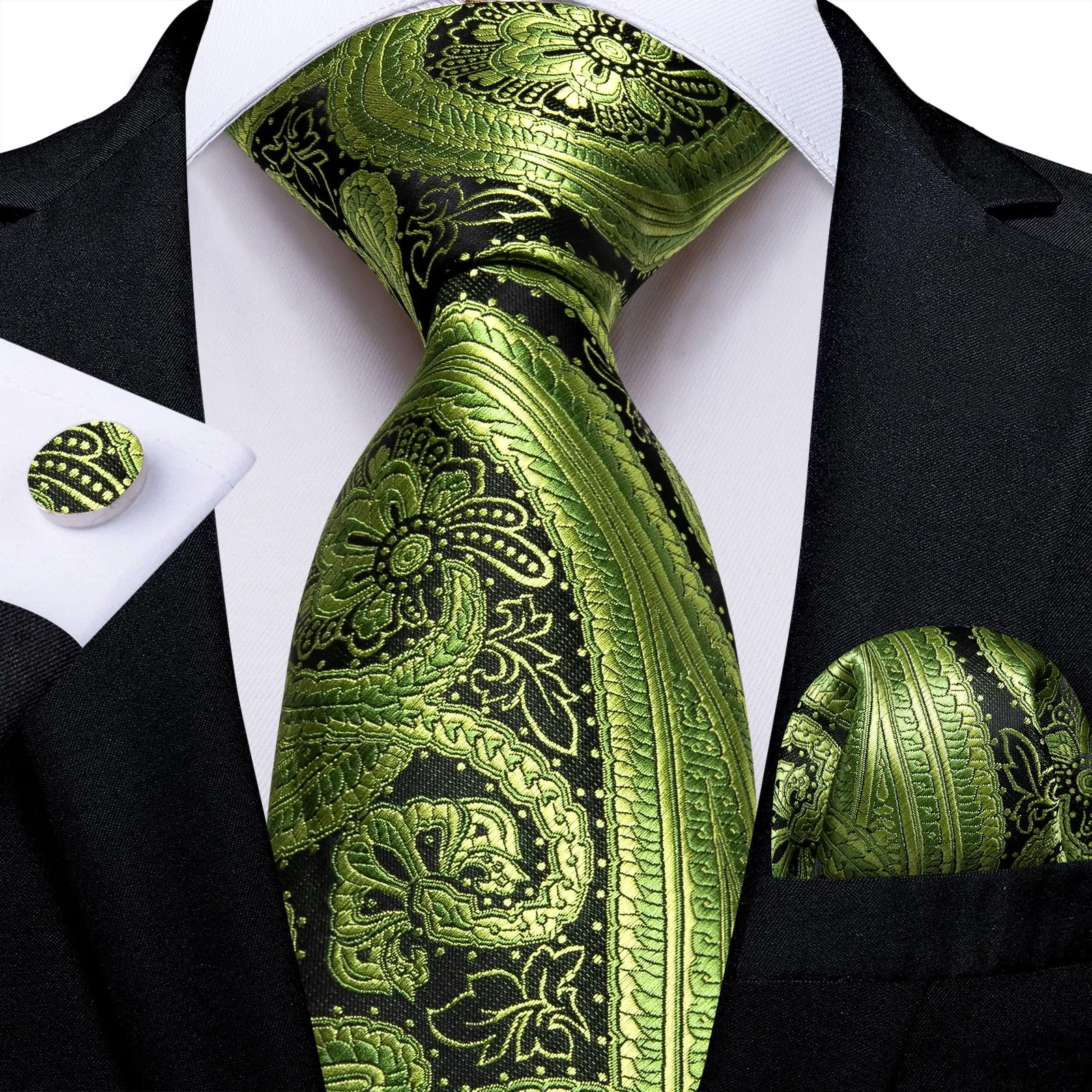 Gift Men Tie Teal Green Paisley Novelty Design Silk Wedding Tie for Men Handky cufflink Tie Set DiBanGu Party Business Fashion