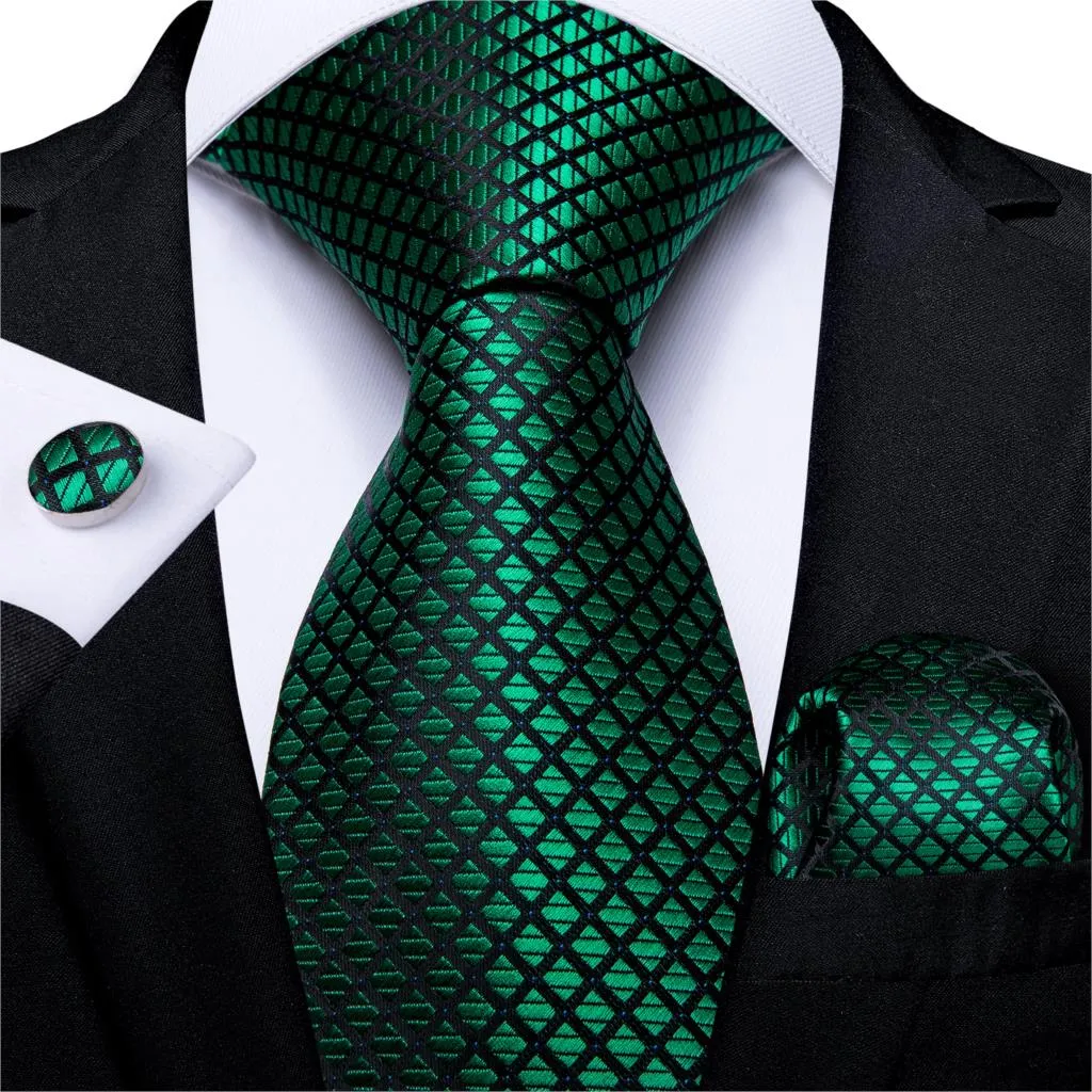 Gift Men Tie Teal Green Paisley Novelty Design Silk Wedding Tie for Men Handky cufflink Tie Set DiBanGu Party Business Fashion