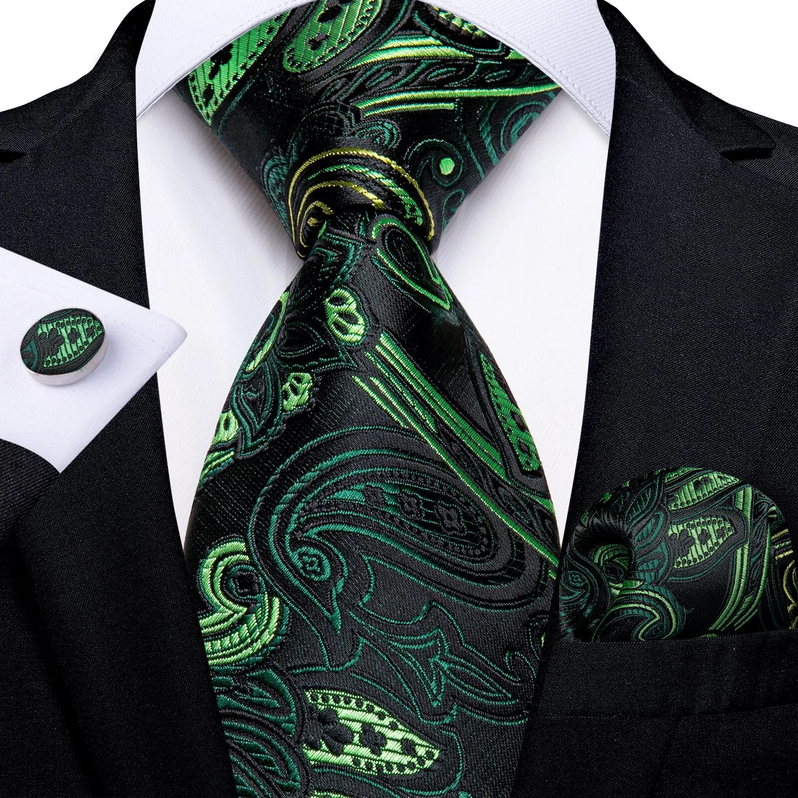 Gift Men Tie Teal Green Paisley Novelty Design Silk Wedding Tie for Men Handky cufflink Tie Set DiBanGu Party Business Fashion