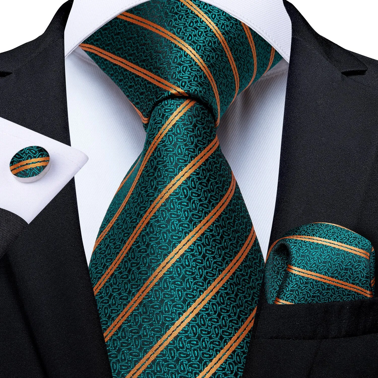 Gift Men Tie Teal Green Paisley Novelty Design Silk Wedding Tie for Men Handky cufflink Tie Set DiBanGu Party Business Fashion