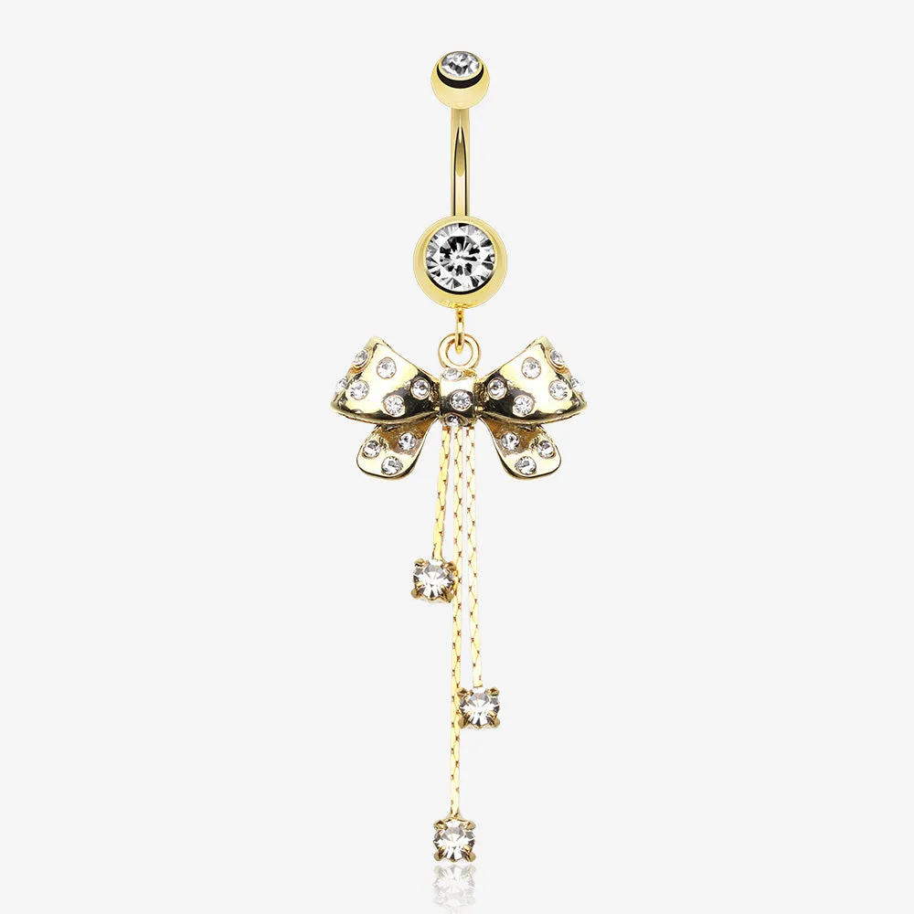 Glistening Bow-Tie Multi-Gem Belly Button Ring
