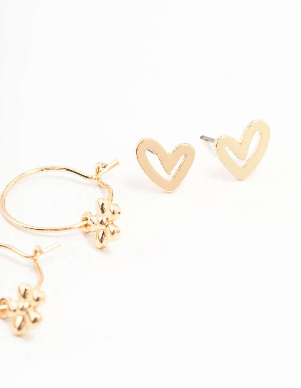 Gold Pearl Heart Flower Earrings 3-Pack