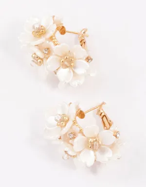 Gold Plated Flower Cluster Hoop Earrings