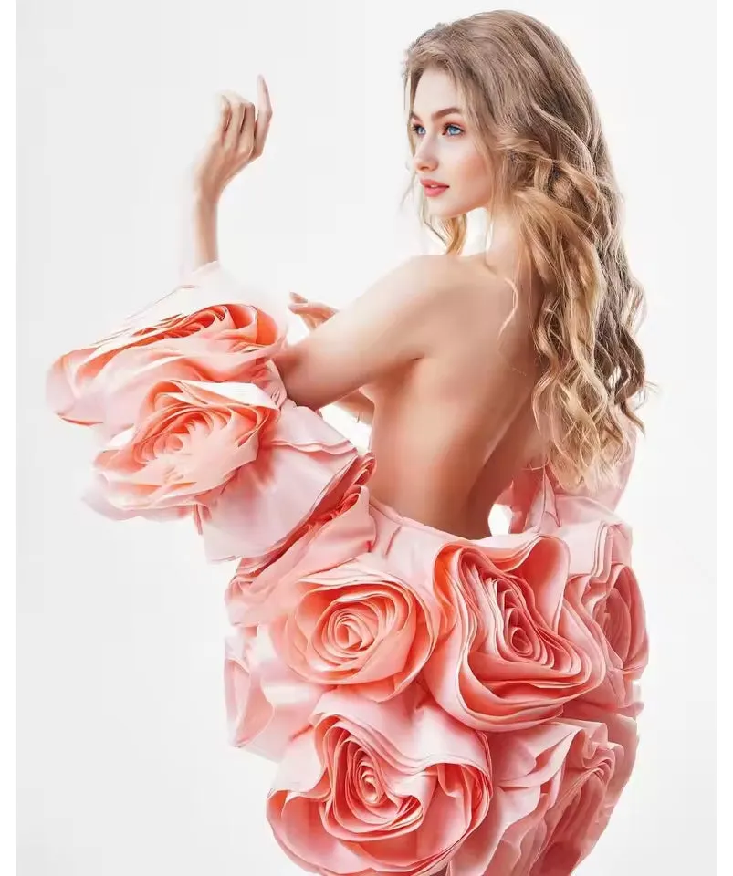 Gorgeous Handmade Rose Short Cape Elegant Wedding Cover Up Bridal Shawl
