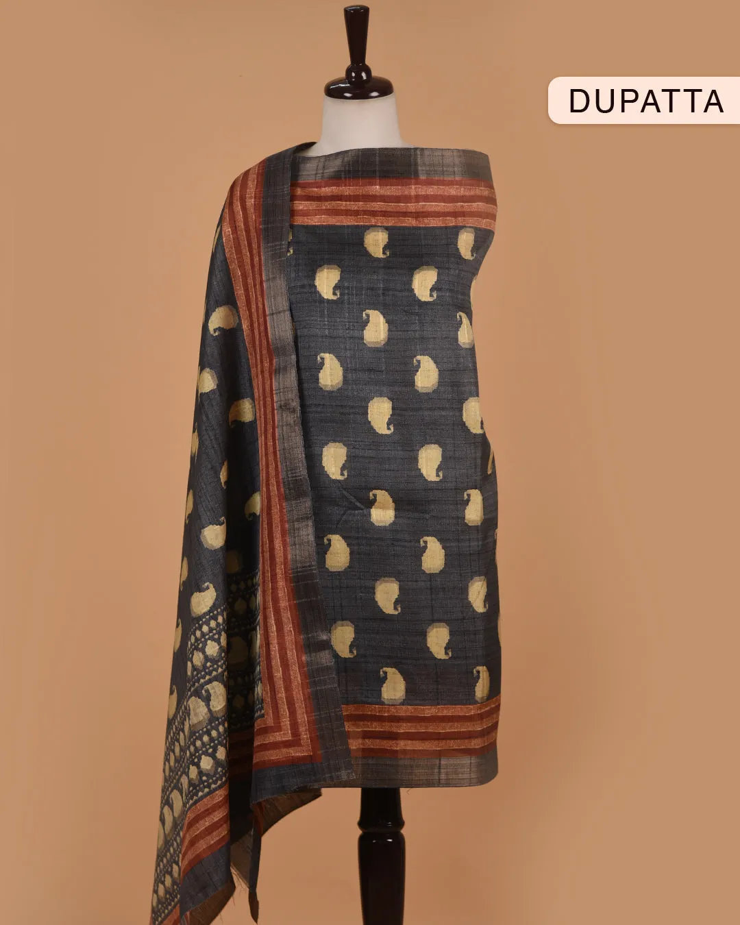 Gray Cotton Silk Blend Printed Unstitched Suit Fabric Set With Cotton Silk Printed Dupatta