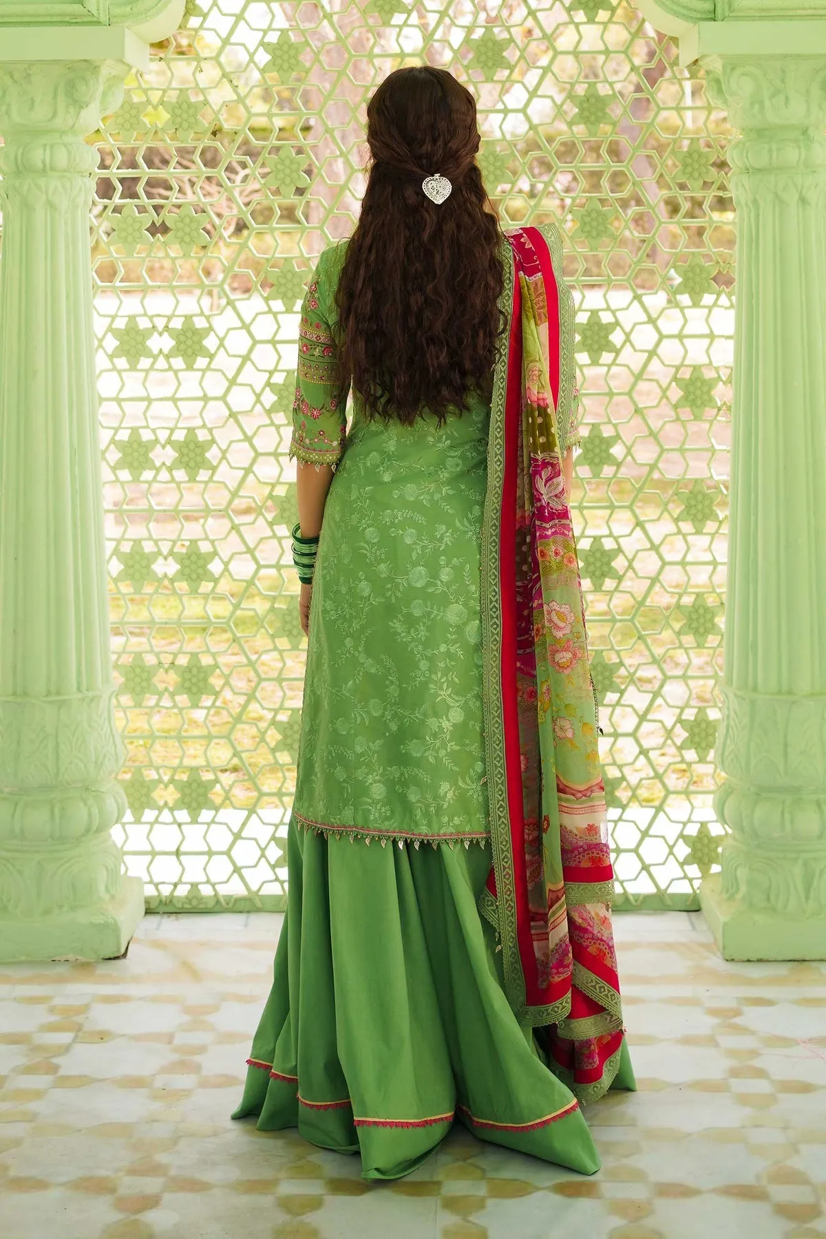 Green Kameez Sharara Suit for Pakistani Party Dresses