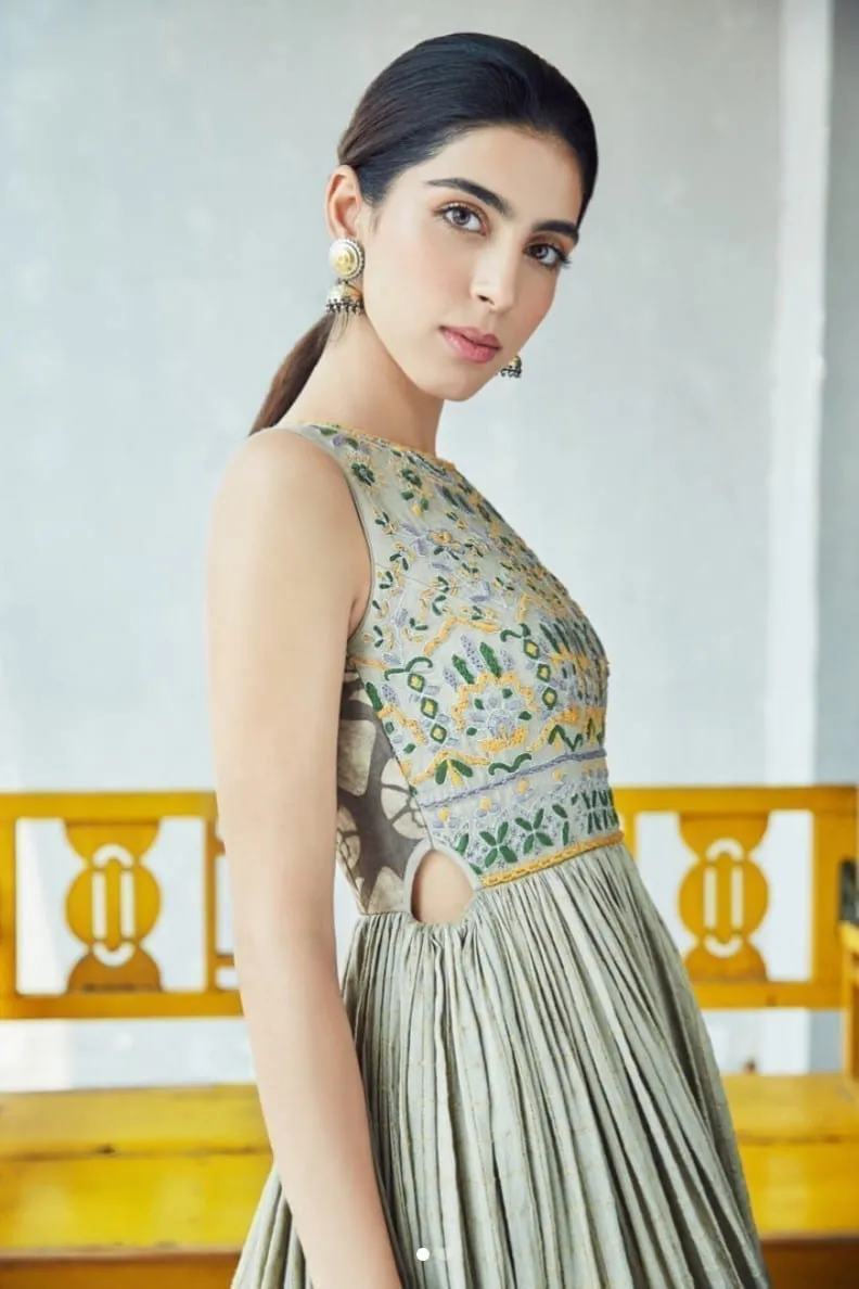 Grey Cut-out Banarasi Gown