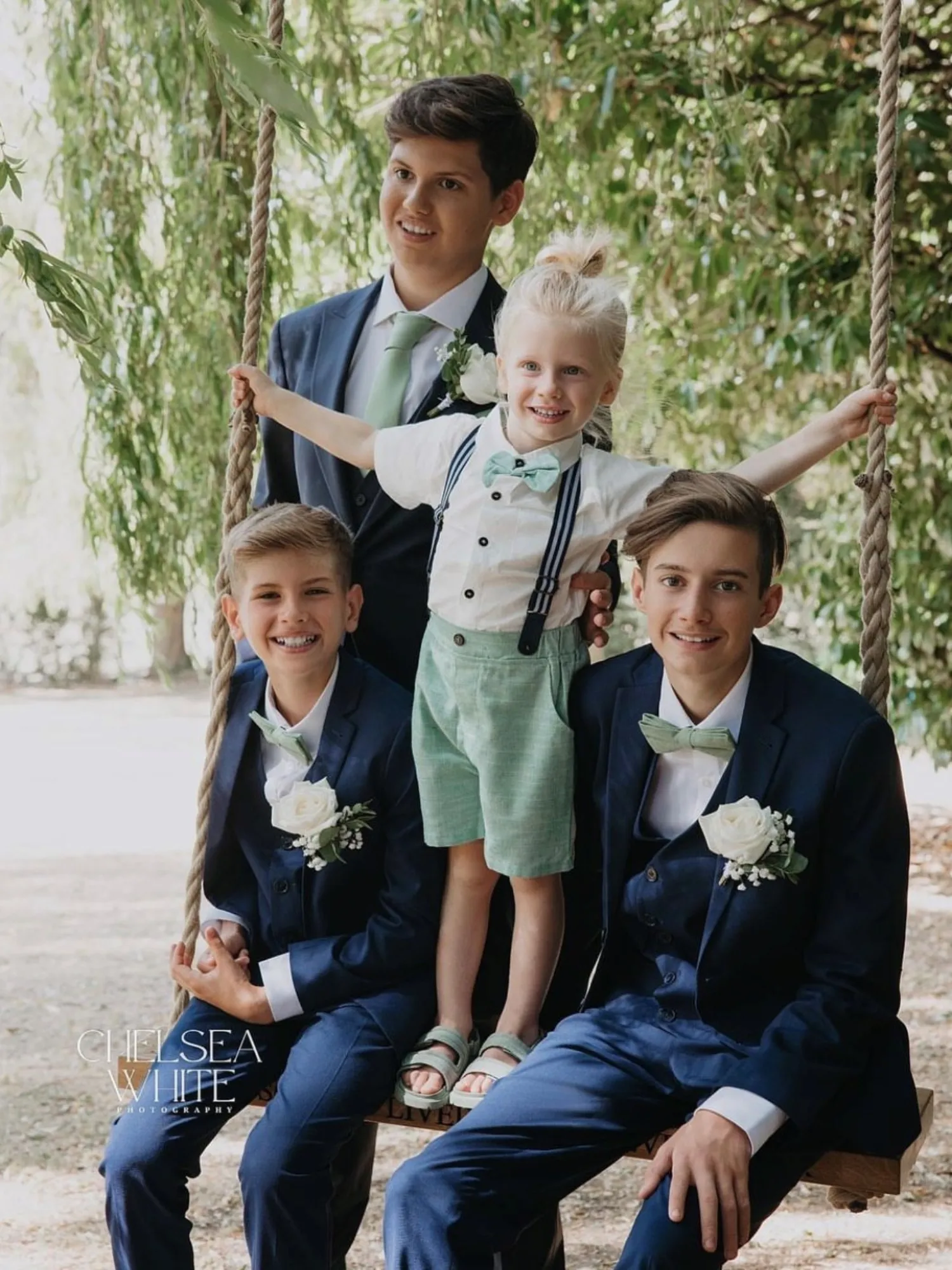 Harrison Sage Green Boy’s Bow Tie and Cream Floral Braces Set