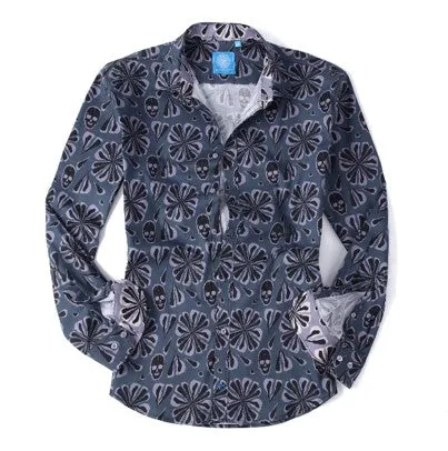 Herman & Murray Navy Floral Printed Long Sleeve Casual Shirt