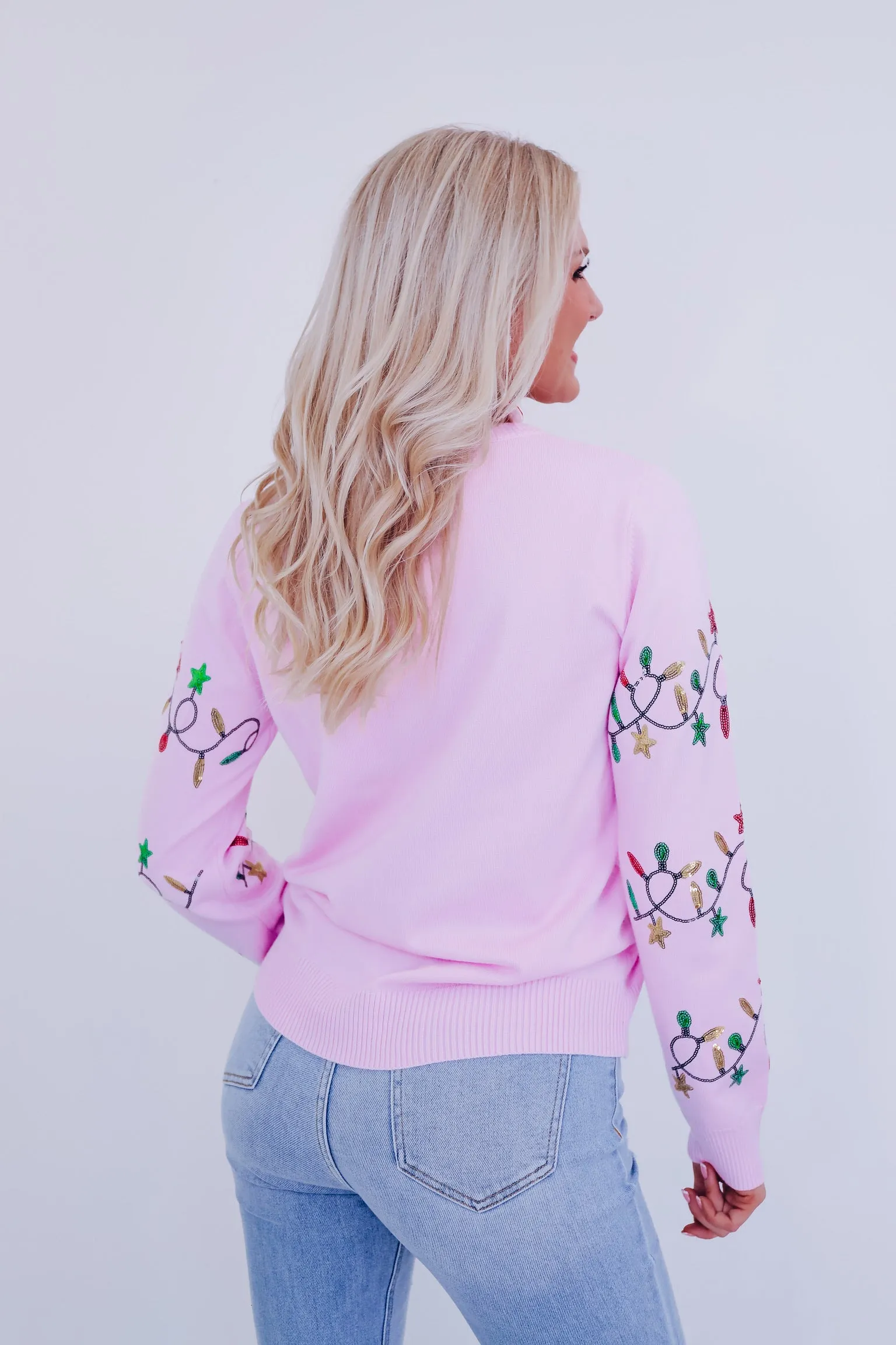 Holiday String Lights Sequin Sweater- Light Lilac