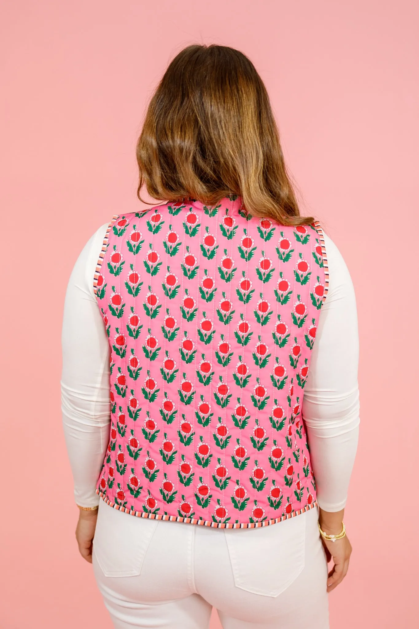Hot Pink Floral Quilted Bow Vest