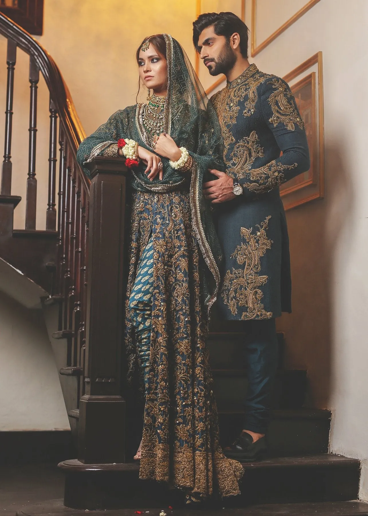 HSY Designer Teal Organza Bridal Dress in Green Color # B3341