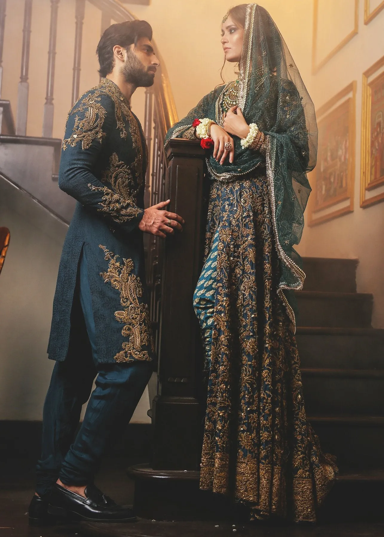 HSY Designer Teal Organza Bridal Dress in Green Color # B3341