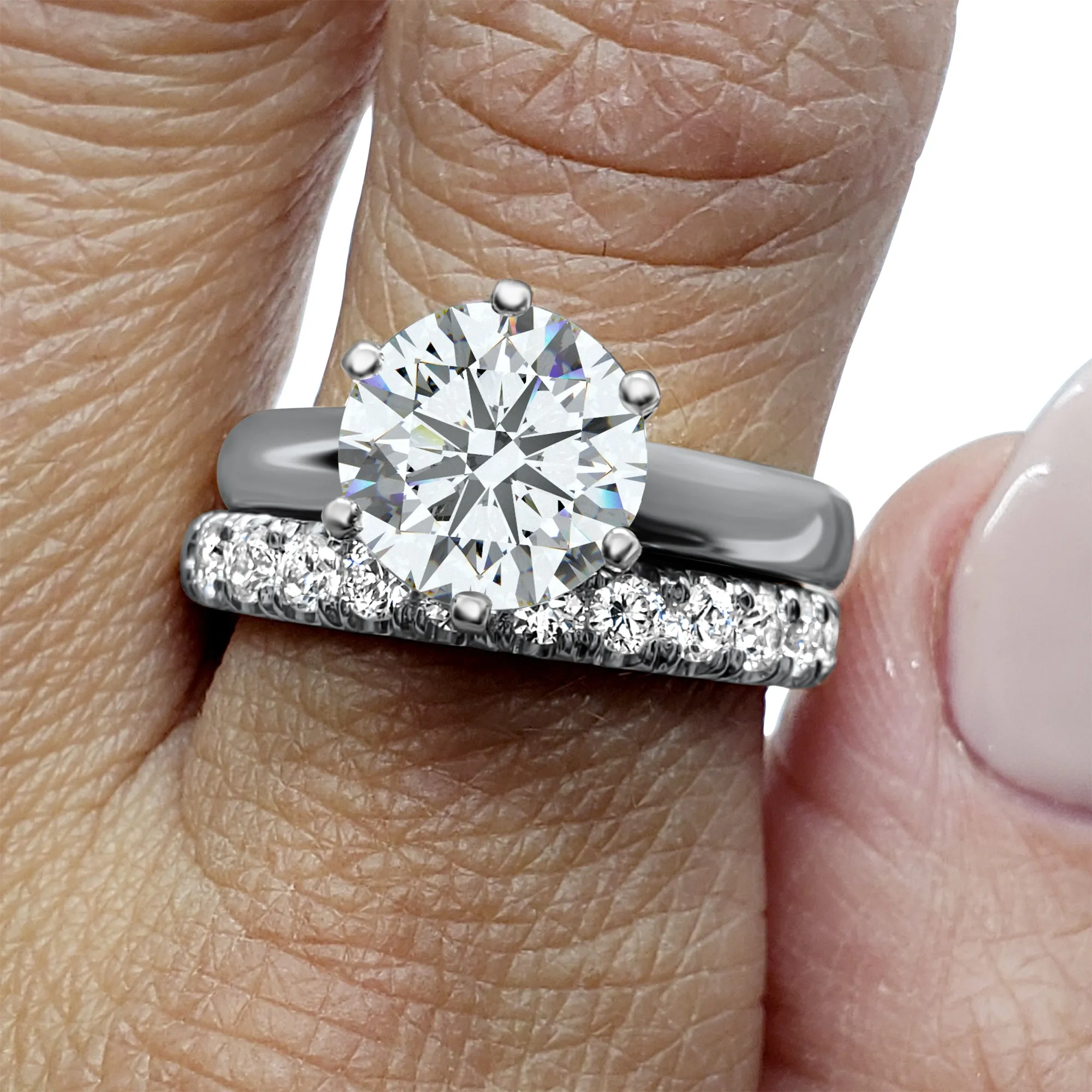 IGI Certified Diamond Bridal Wedding Set | 1, 2, or 3 Carat Round Engagement Ring and Wedding Band | 14k White Gold