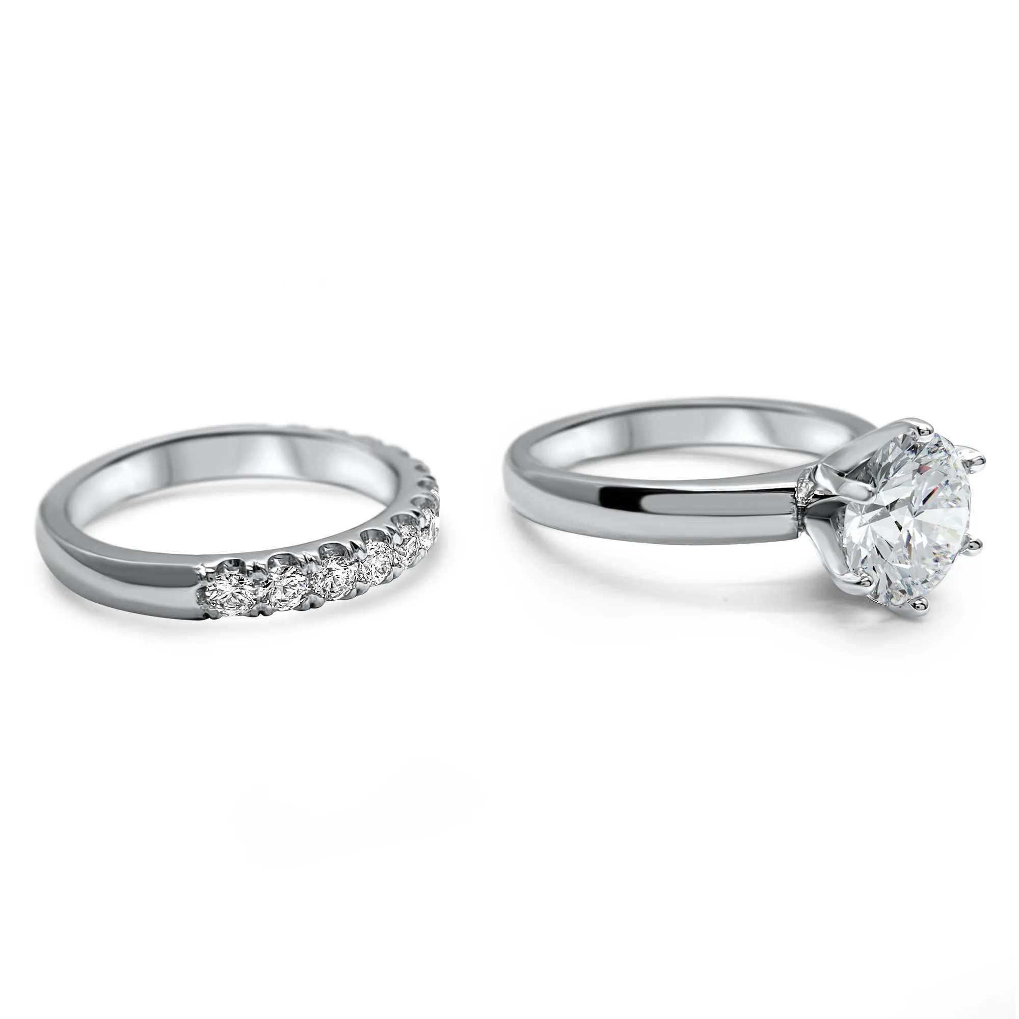 IGI Certified Diamond Bridal Wedding Set | 1, 2, or 3 Carat Round Engagement Ring and Wedding Band | 14k White Gold
