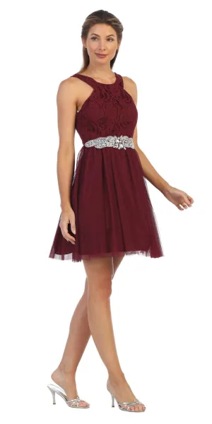 Juno 1079 Homecoming Short Dress Embellished Waist