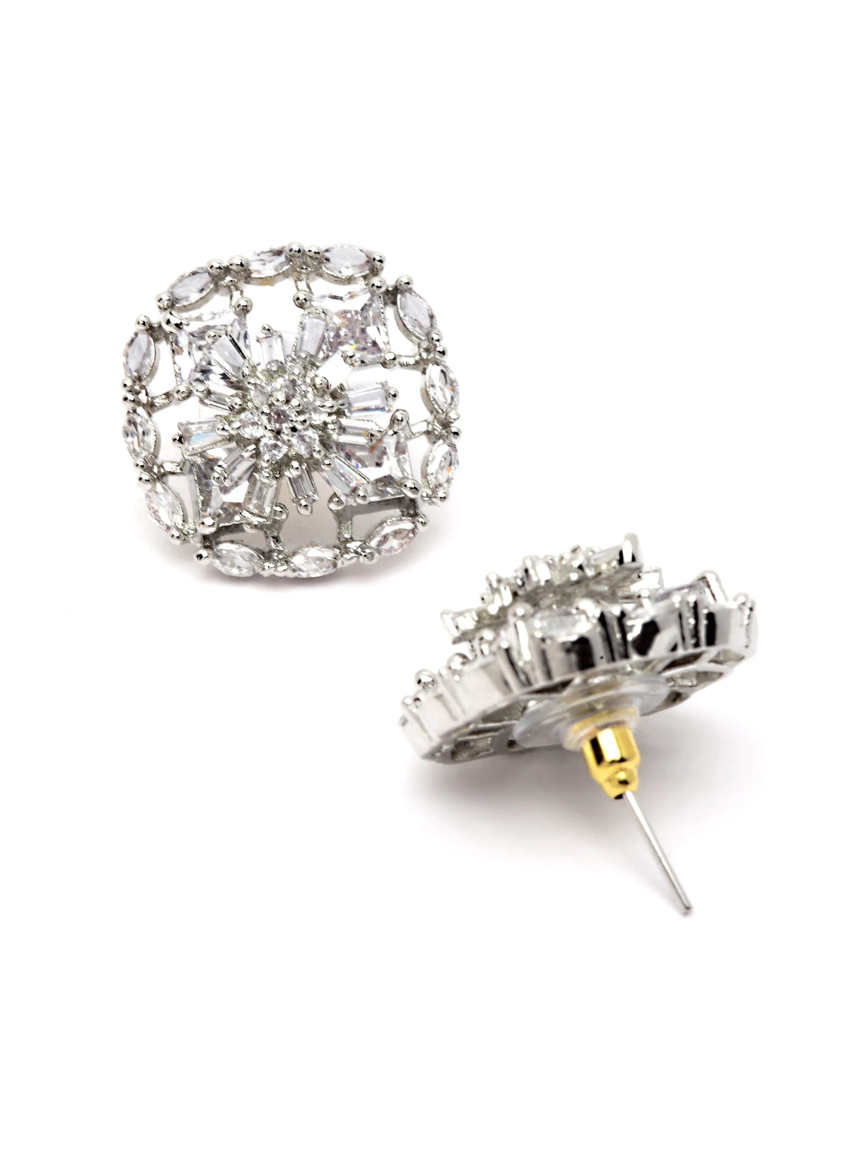 Karatcart Silver Plated Embellished Cubic Zirconia Stud Earrings for Women