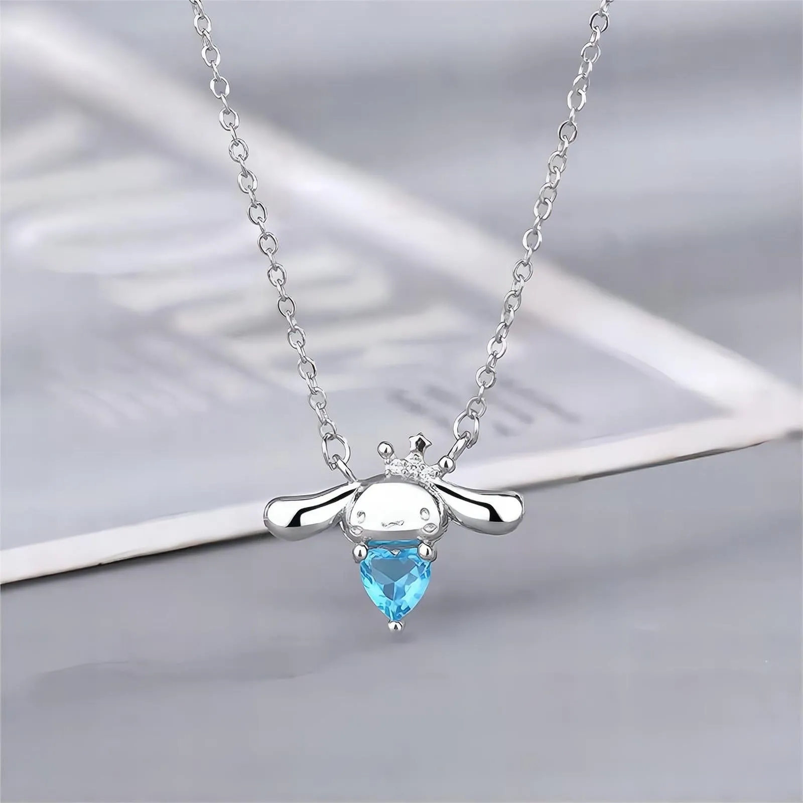 Kawaii Sanrio Cinnamoroll Crown Heart Necklace