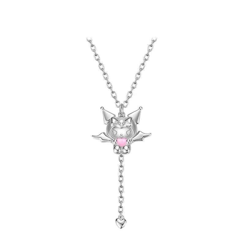 Kawaii Sanrio Cupid Heart Moving Angel Wings Kuromi Necklace