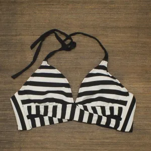 Kona Sol Women's Striped Faux Wrap Halter Bikini Top Black / White Small (4-6)