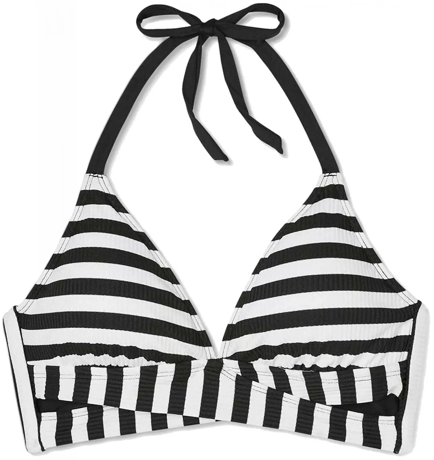 Kona Sol Women's Striped Faux Wrap Halter Bikini Top Black / White Small (4-6)