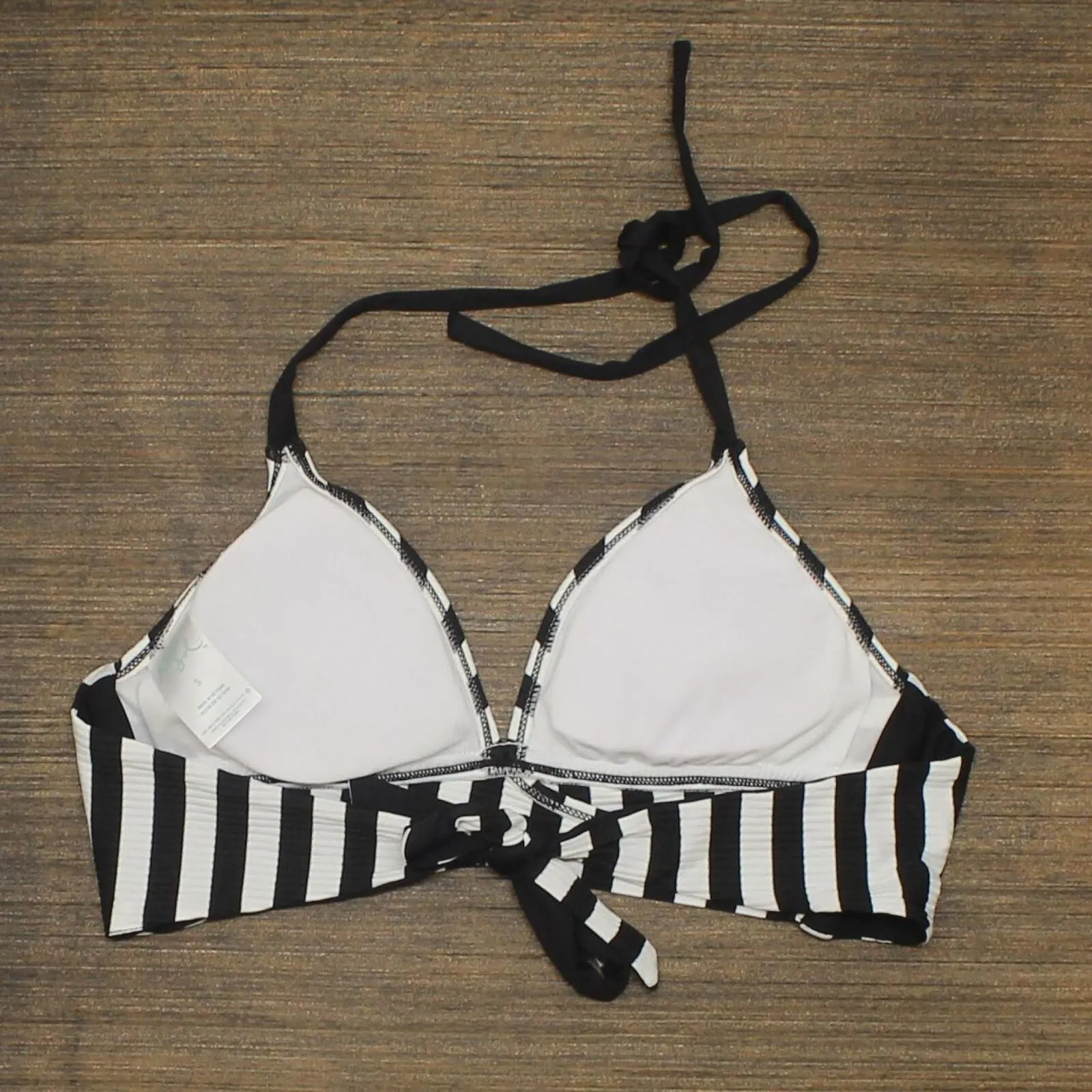 Kona Sol Women's Striped Faux Wrap Halter Bikini Top Black / White Small (4-6)
