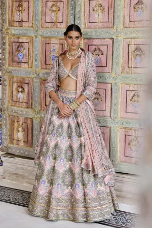 Krandasi Embroidered Zardozi Silk Lehenga Set - Blush