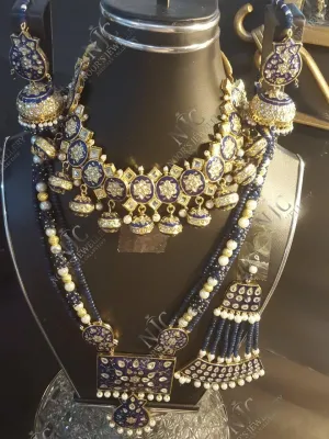 Kundan Blue Necklace and Mala Jewellery Set  # J4101