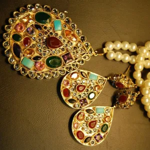 Kundan Pendant Jewellery Set in Multi Color #J4145