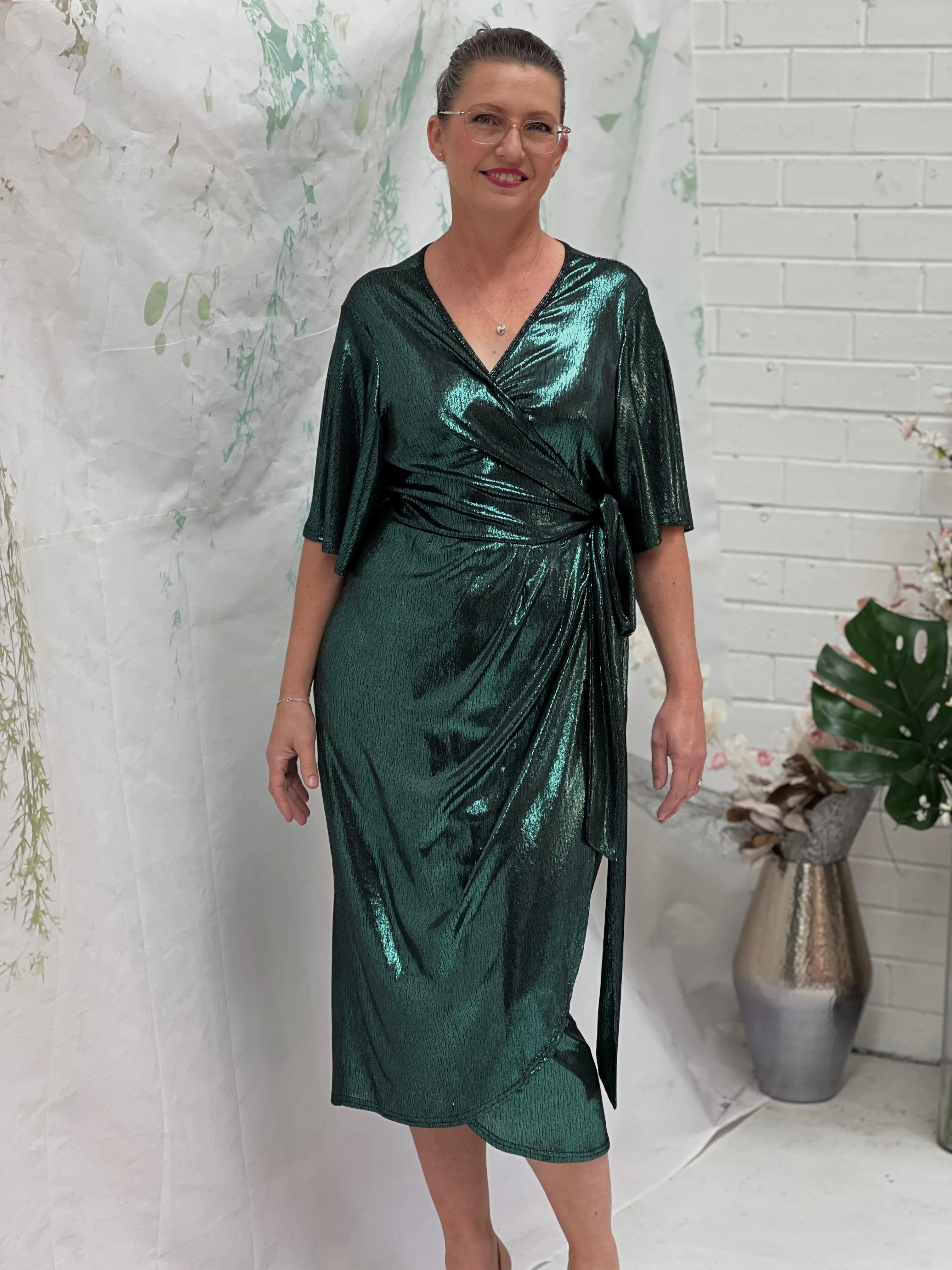 Kuss Emerald Shimmer Wrap Dress