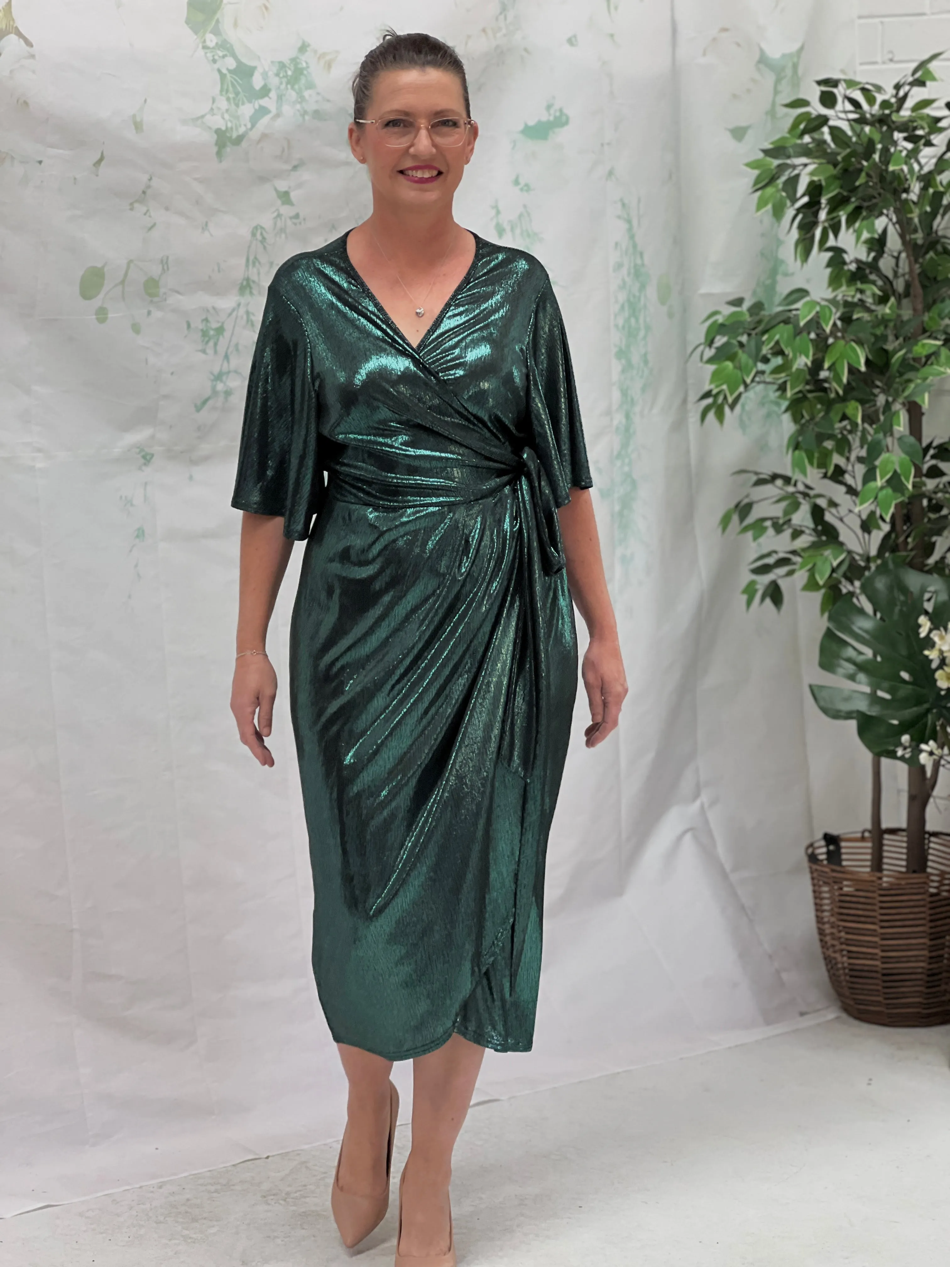 Kuss Emerald Shimmer Wrap Dress