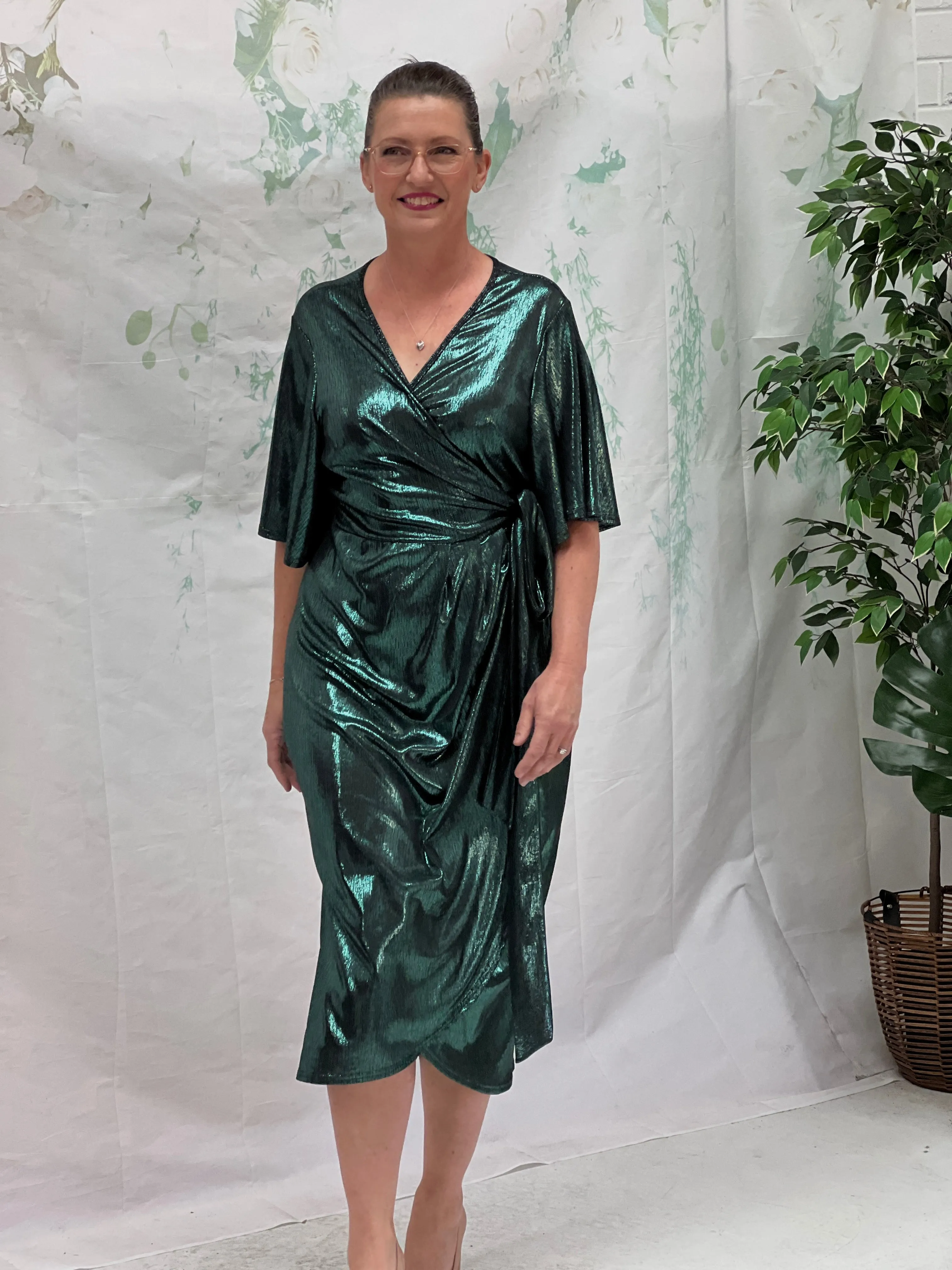 Kuss Emerald Shimmer Wrap Dress