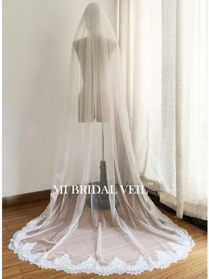 Lace Wedding Veil, Chapel Veil Lace at Hip, Mi Bridal