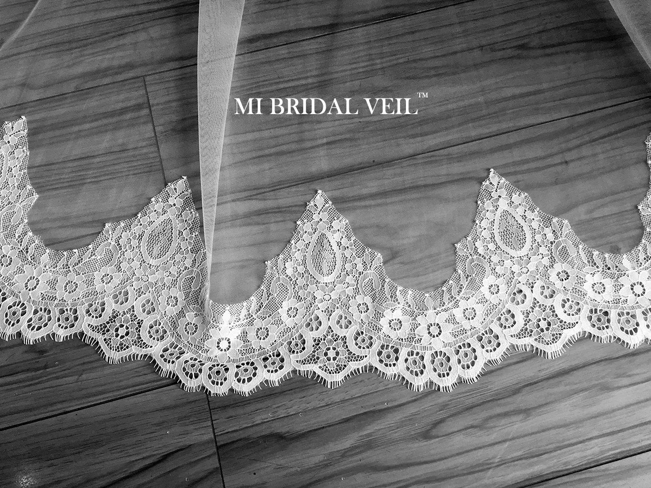 Lace Wedding Veil, Chapel Veil Lace at Hip, Mi Bridal