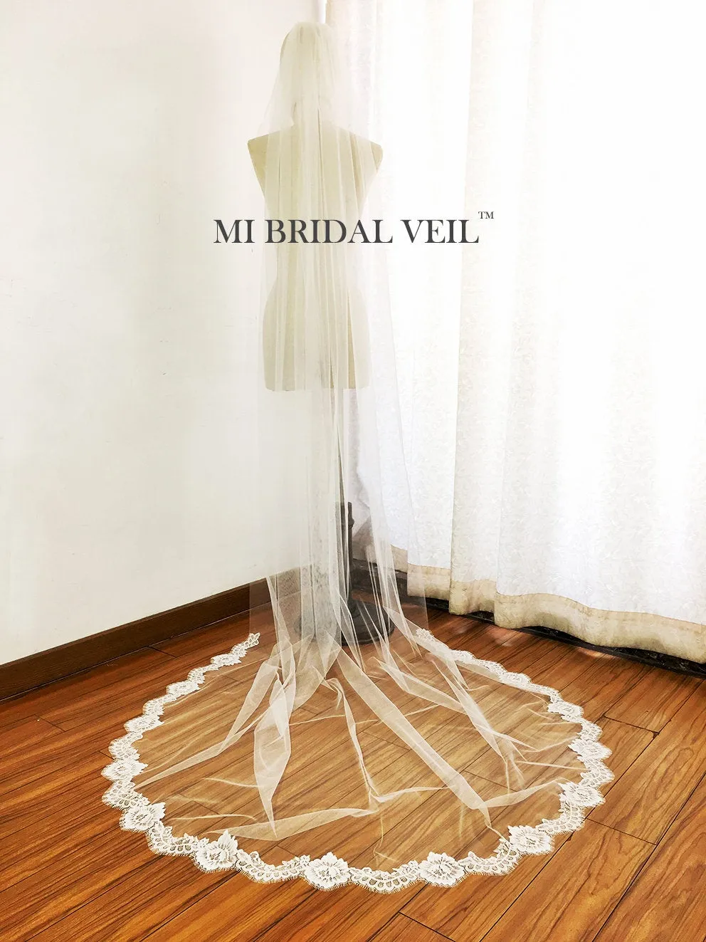 Lace Wedding Veil, Vintage Inspired Chantilly Eyelash Rose Cathedral Veil, Mi Bridal