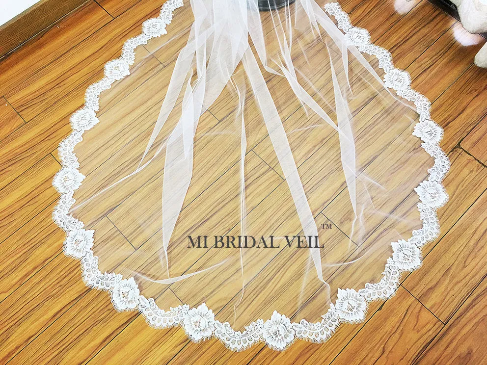 Lace Wedding Veil, Vintage Inspired Chantilly Eyelash Rose Cathedral Veil, Mi Bridal