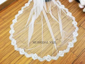 Lace Wedding Veil, Vintage Inspired Chantilly Eyelash Rose Cathedral Veil, Mi Bridal