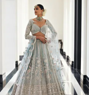 Light Blue Lehenga Choli and Dupatta Dress for Bride