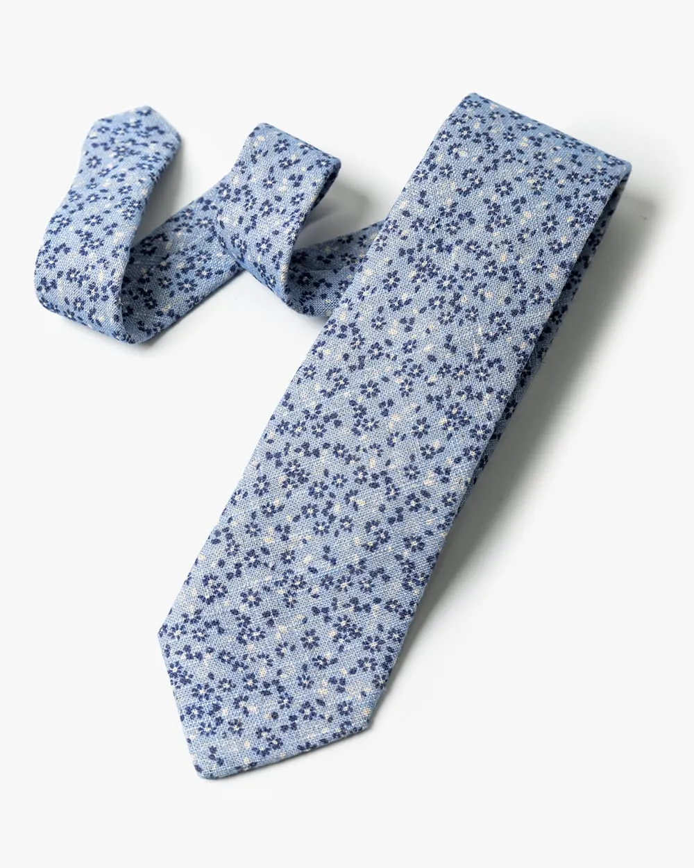 Light Blue Linen/Rayon Floral Neat Tie