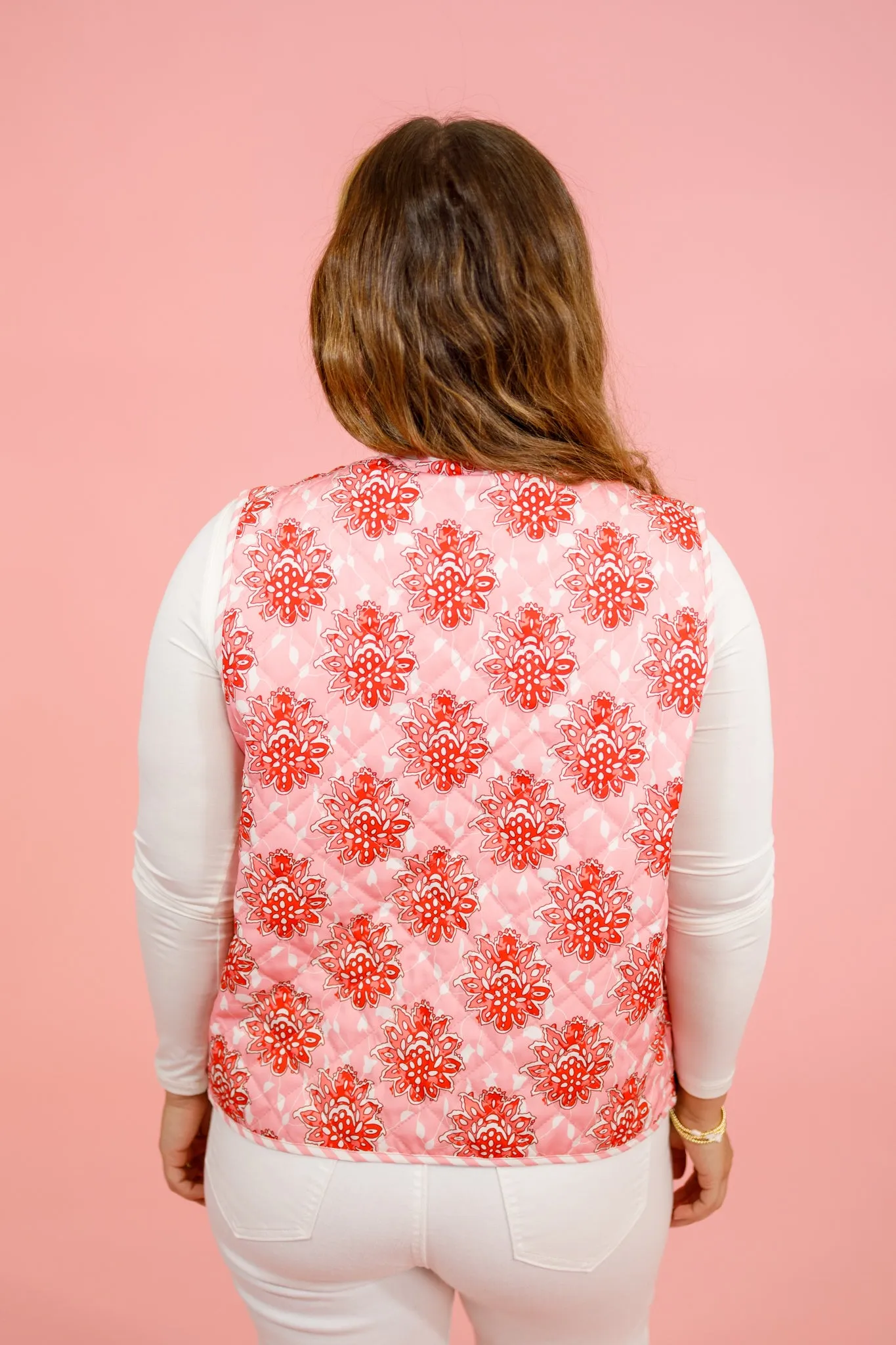 Light Pink Floral Quilted Bow Vest