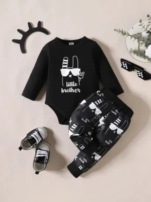 Little Brother Newborn Infant Baby Boy Clothes Cotton Sets Long Sleeve Outfit