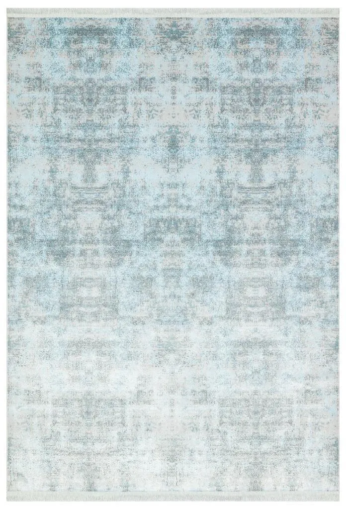 Lucca Washable Thin Blue Kitchen Rug with Non-Slip Base 6006
