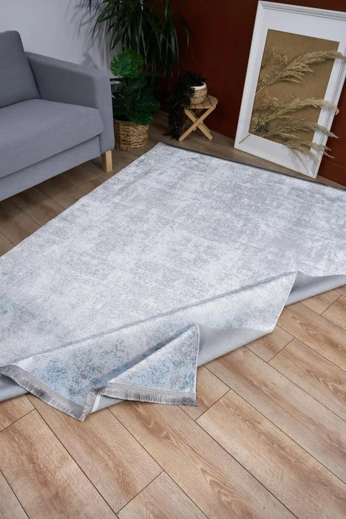 Lucca Washable Thin Blue Kitchen Rug with Non-Slip Base 6006