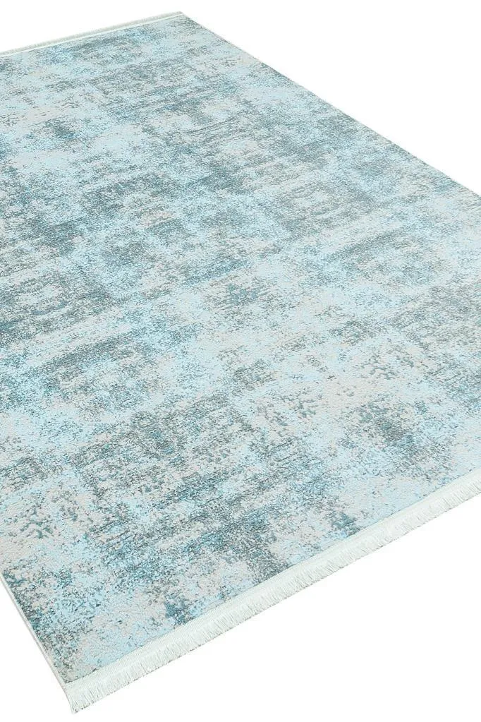 Lucca Washable Thin Blue Kitchen Rug with Non-Slip Base 6006