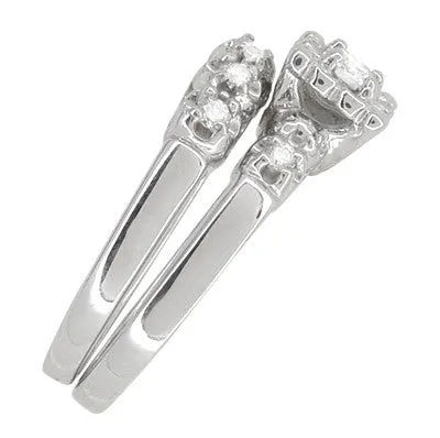 Lucky Clover Retro Moderne White Sapphires Wedding Set in 14K White Gold