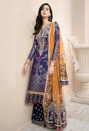 Luxury Lawn Dress in Navy Blue Color #M0121