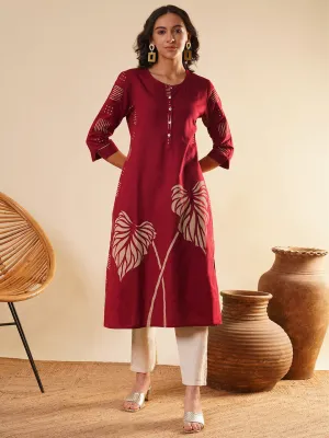 Maroon Comfort Fit Cotton Kurta for Women Online in India - Zola