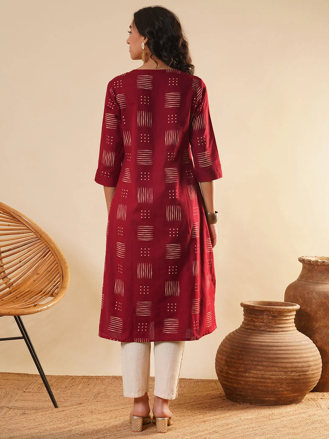 Maroon Comfort Fit Cotton Kurta for Women Online in India - Zola