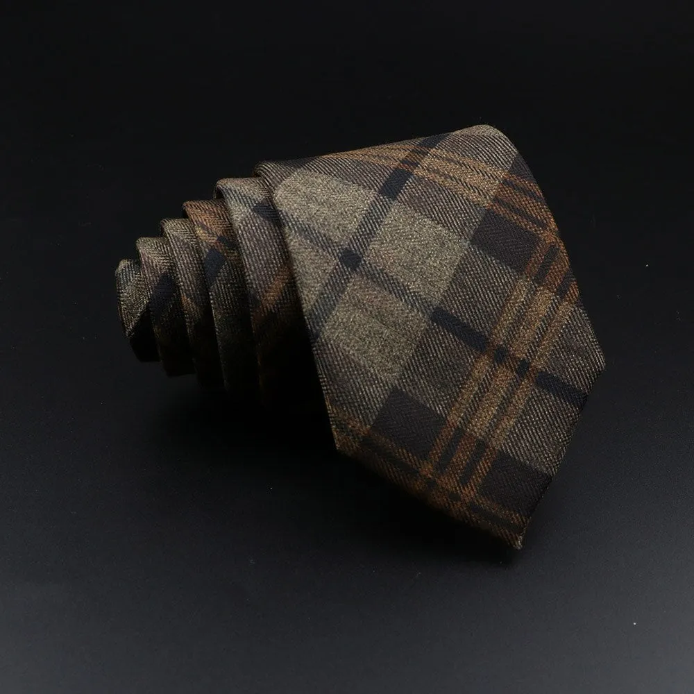 Men&#39;s Plaid Tie Cotton Black Grey Red Necktie Handmade Wool Narrow Collar Ties Wedding Business Party Suit Shirt Gift Accessory